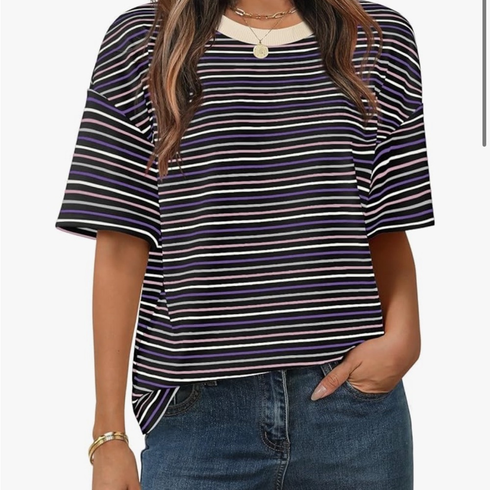 Striped Black and Multicolor Women's Top